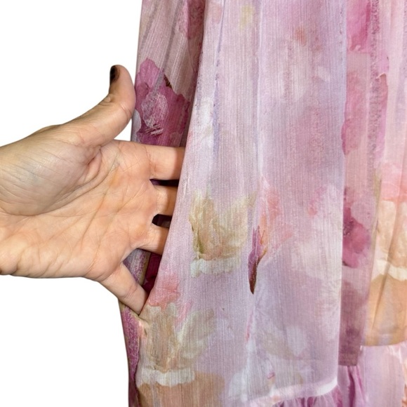 Melloday Pink Floral Tiered Mini Dress Boho Blouson Sleeve NWT Women’s M - Picture 5 of 7